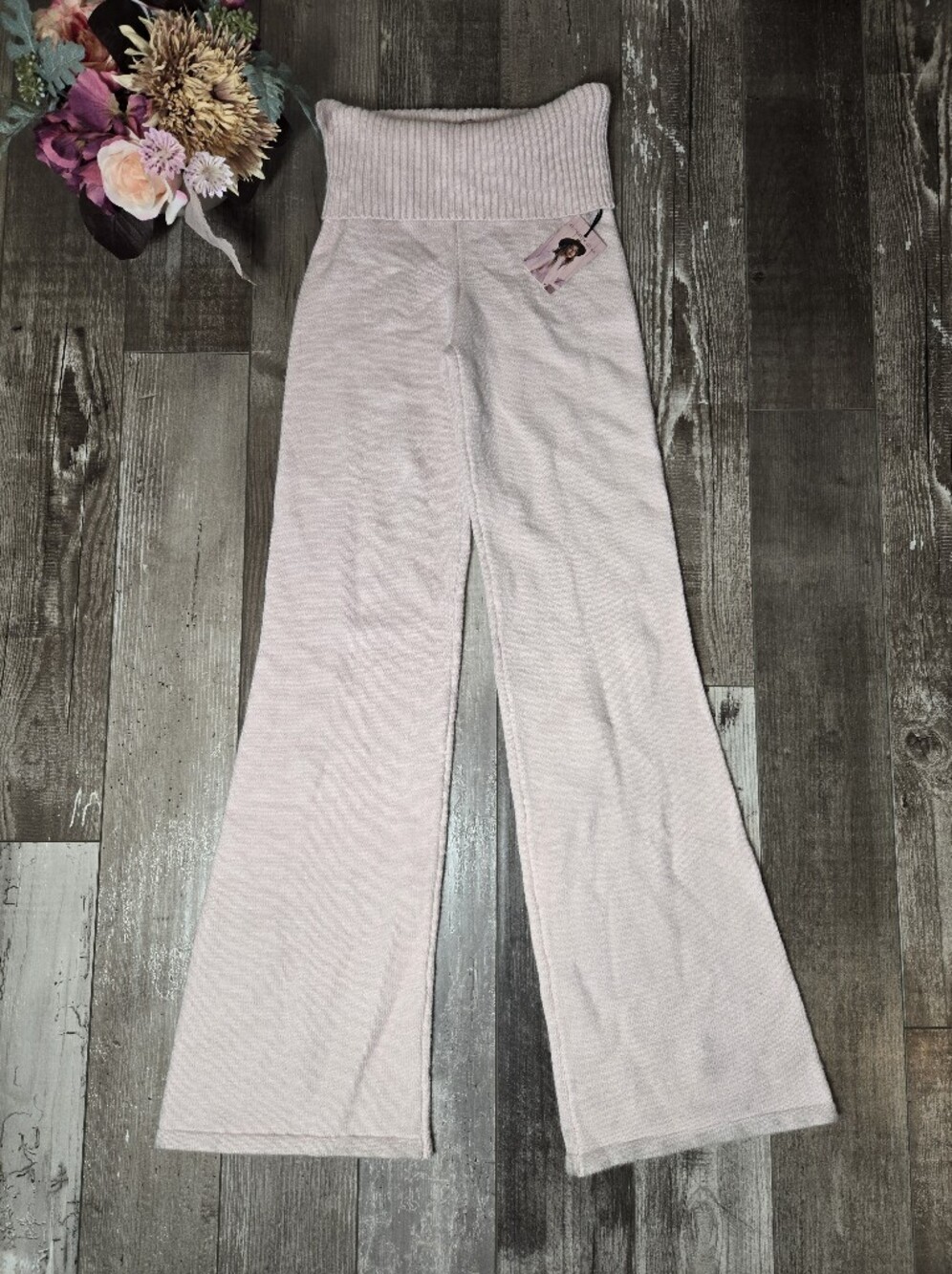 NWT Sincerely Jules Blush Pink Foldover Knit Wide-Leg Pants Size Small